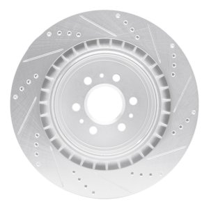 Cadillac CTS Brake Rotor (1) - Rear Left - R1 Concepts - Drilled & Slotted - Silver - `04-`11